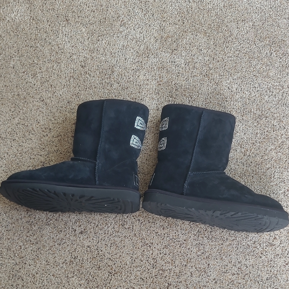 UGG Black Suede Winter Boots with Crystal Accents